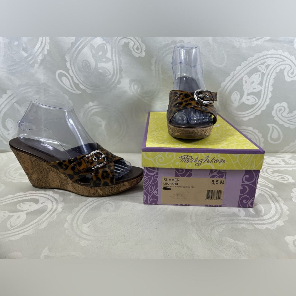 Brighton Leopard Print Platform Wedge Mules US 8.5